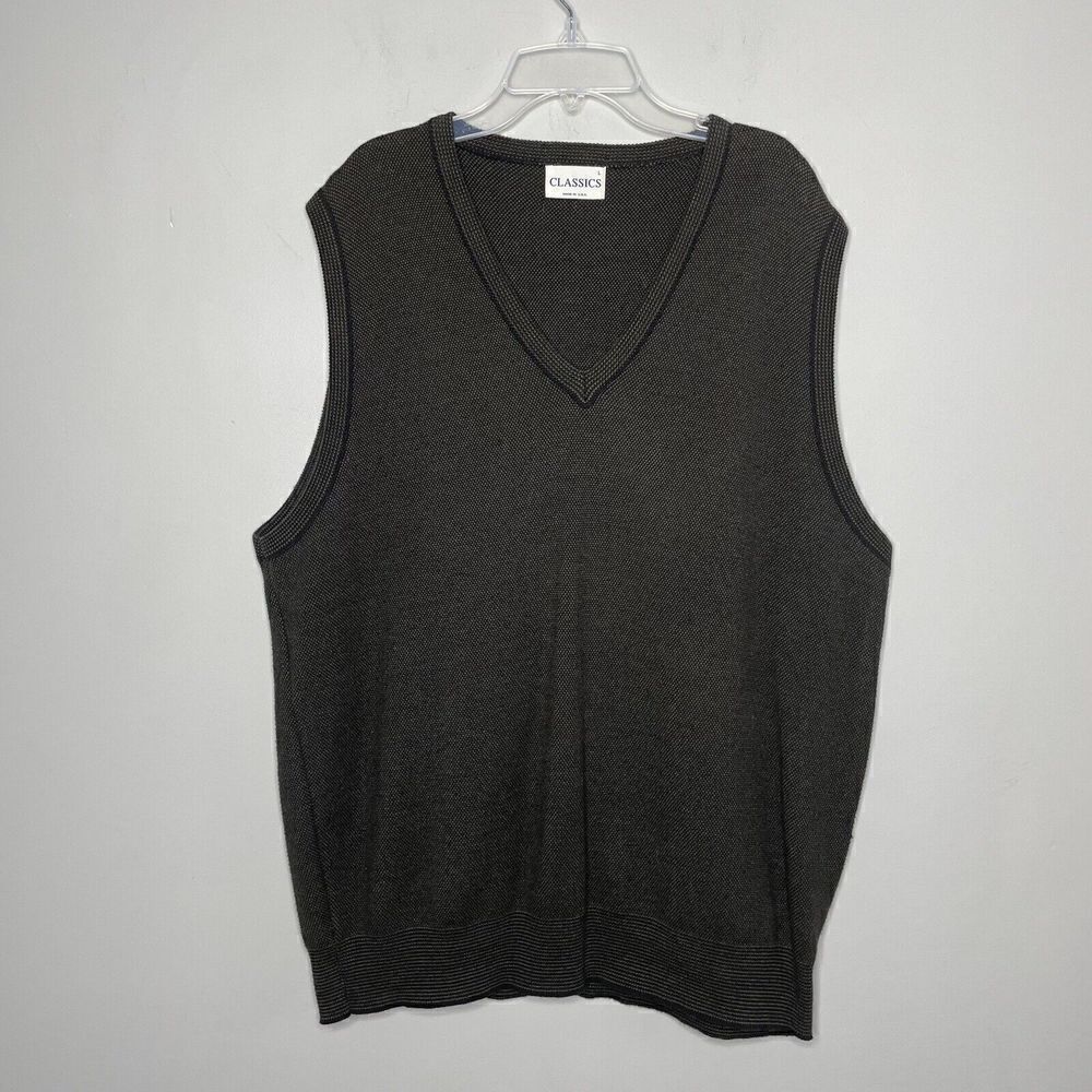 Vintage CLASSICS Sweater Vest Mens Large L Brown Flecked Cotton Made in USA